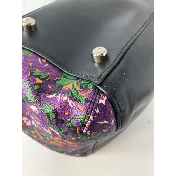 COACH F57630 BLACK SMOOTH LEATHER PURPLE FLORAL HANDBAG - Picture 11 of 16